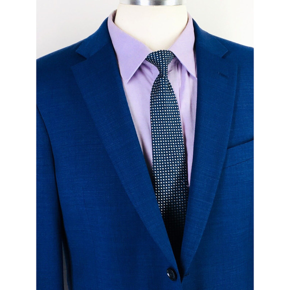 40R Tommy Hilfiger Mens 2 Button Blazer Jacket Pindot Navy Powder Blue - Picture 5 of 13